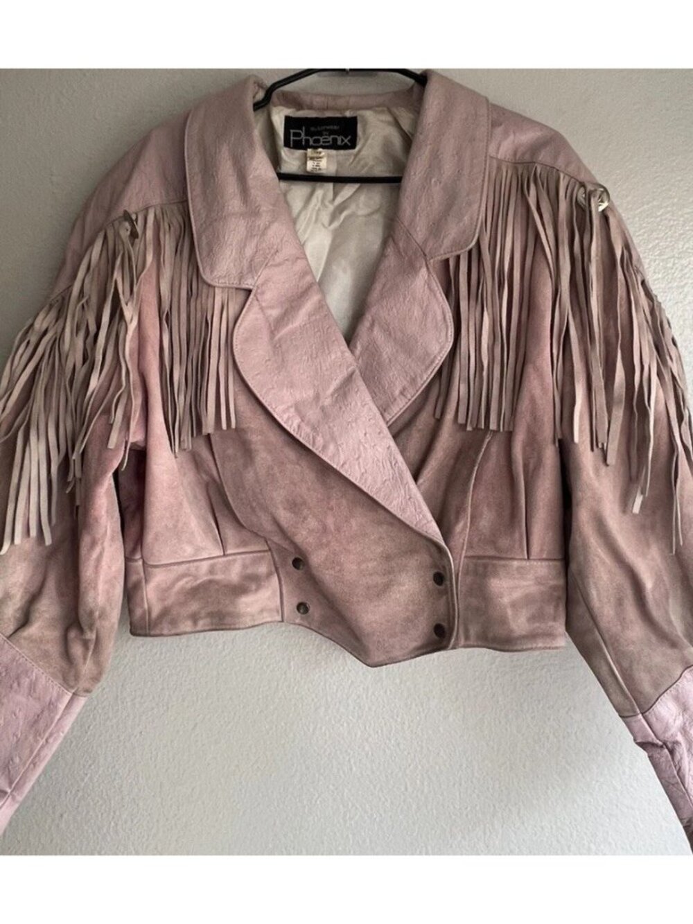 Vintage Phoenix Ostrich Fringe Leather Crop Jacket Womens L Western USA Made - Picture 2 of 15